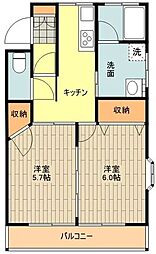 メゾンシャルマン 2DKの間取図画像