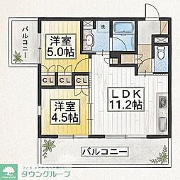 プラウドシティ国立A棟 2LDKの間取図画像