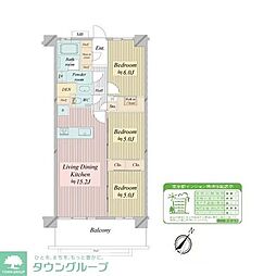 都営新宿線 船堀駅 徒歩12分の賃貸マンション 2階3LDKの間取り