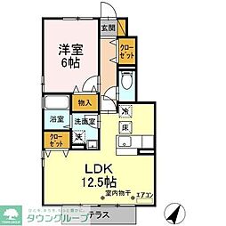 サニーウェル 103 1階1LDKの間取り