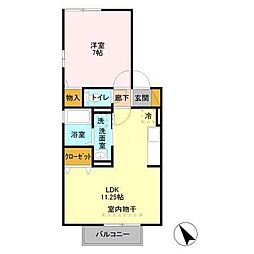 リヴェール津田沼 2階1LDKの間取り