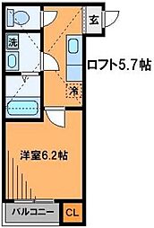 グローコート1 2階1Kの間取り