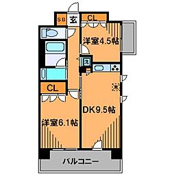 パークアクシス西船橋本郷町 3階2DKの間取り