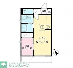 ハーベスト東市川 201 2階1LDKの間取り