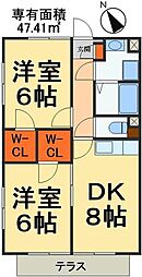 ファーストワン 1階2DKの間取り