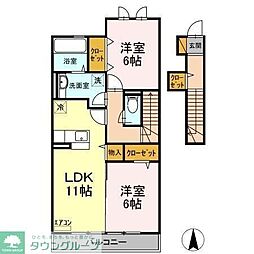 サンライズ 2階2LDKの間取り