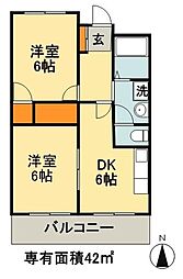 モナミソレイユ市川 2DKの間取図画像