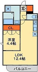 セザン・新町 1LDKの間取図画像