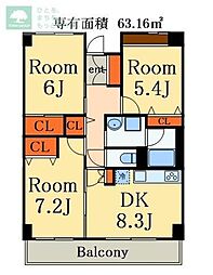 エステート1号館 3DKの間取図画像