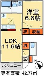 オークス松戸 1LDKの間取図画像