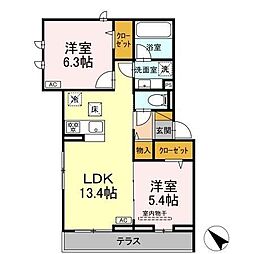 ボヌールI I 2LDKの間取図画像