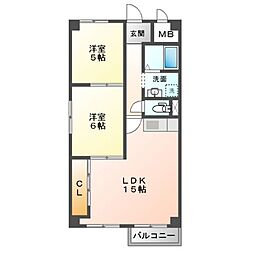 槇得ハイツ2 2LDKの間取図画像