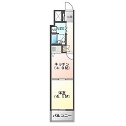 朝日プラザ船場 1Kの間取図画像