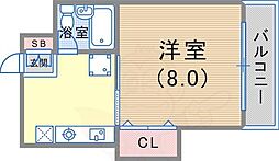 グリーンルーフ神若 3階1Kの間取り