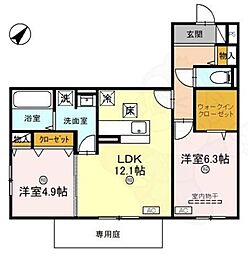 サンパティーク東町 3階2LDKの間取り