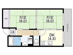 シャロン鷹取東 2DKの間取図画像