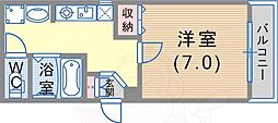 メビウスリンク・河合 1Kの間取図画像