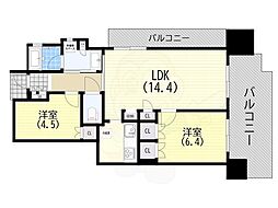 プレステージ四天王寺ラフィース 2LDKの間取図画像