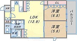 リーガル神戸三宮山手 2LDKの間取図画像