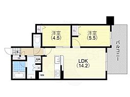 ラシュレ神戸三宮 2LDKの間取図画像