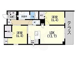 神戸市灘区大和町3丁目マンション 2LDKの間取図画像