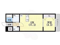 ノワール八代本町 1LDKの間取図画像