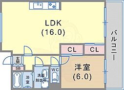 リッチウォーク大倉山 1LDKの間取図画像