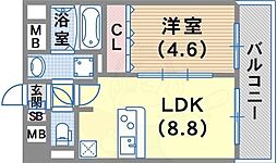 アドバンス三ノ宮2ライズ 1LDKの間取図画像