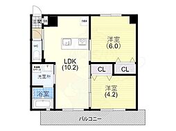 プリオーレ神戸大開通 2LDKの間取図画像