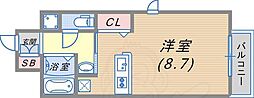 プレサンス三宮花時計前 ワンルームの間取図画像