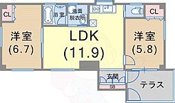 キャッスルアート三宮東 2LDKの間取図画像