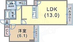 プレサンスKOBEグレンツ 1LDKの間取図画像