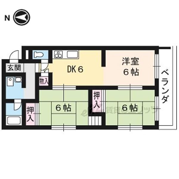 ニュー太田 107｜京都府京都市北区西賀茂柿ノ木町(賃貸マンション3DK・1階・51.03㎡)の写真 その2