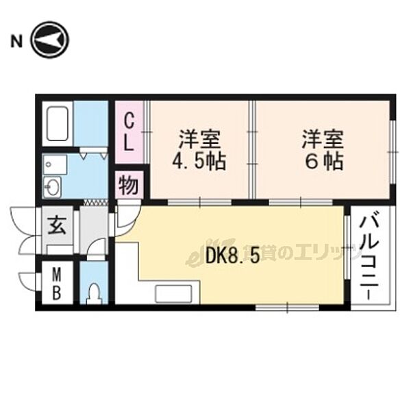 京都府京都市左京区高野竹屋町(賃貸マンション2LDK・3階・53.46㎡)の写真 その2