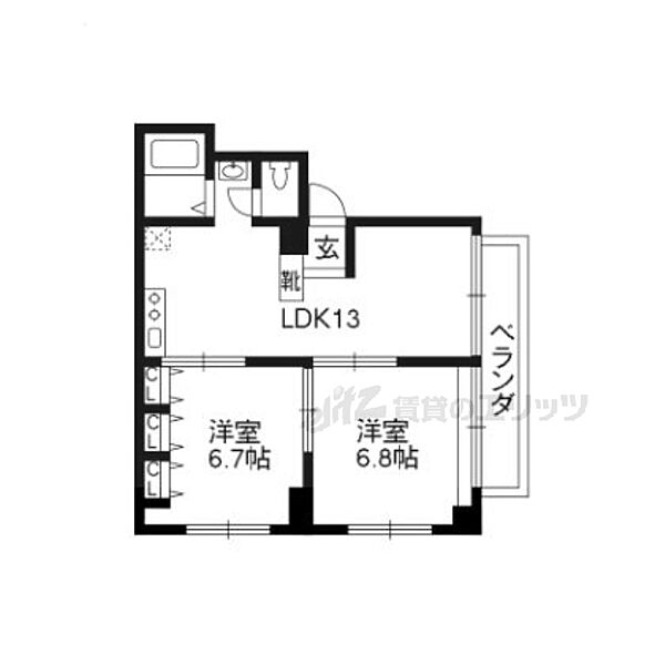 グレーシー高野 203｜京都府京都市左京区田中西浦町(賃貸マンション2LDK・2階・44.55㎡)の写真 その2