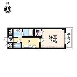 京福電気鉄道北野線 北野白梅町駅 徒歩8分の賃貸アパート 1階1Kの間取り