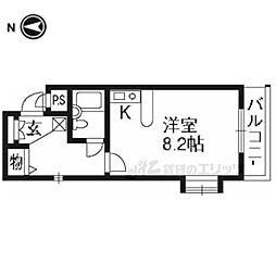 ＤＥＴＯＭ−1京大前II 2階1Kの間取り