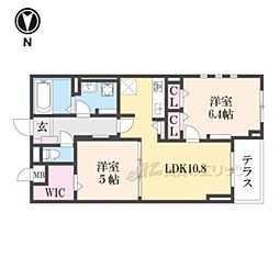 グロブナーパレス北山 1階2LDKの間取り