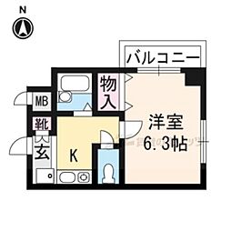 京都市営烏丸線 今出川駅 徒歩20分の賃貸マンション 5階1Kの間取り