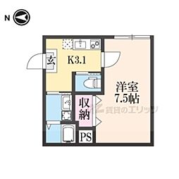 ビエノス京都花園 1Kの間取図画像