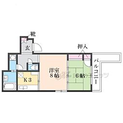 アルカンシエル御所 1LDKの間取図画像