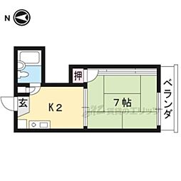 第二舟岡山荘 1Kの間取図画像