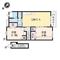 滋賀県栗東市高野（賃貸アパート2LDK・2階・57.07㎡） その2