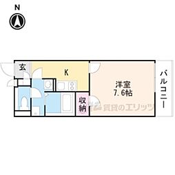 クレイノ縁 2階1Kの間取り
