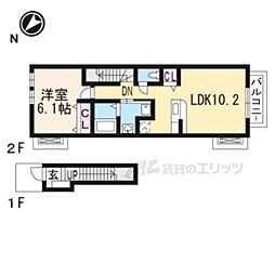 JR草津線 貴生川駅 徒歩24分の賃貸アパート 2階1LDKの間取り