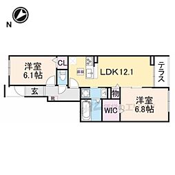 JR草津線 寺庄駅 徒歩8分の賃貸アパート 1階2LDKの間取り