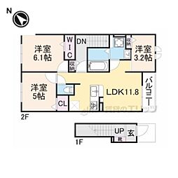 JR草津線 三雲駅 徒歩25分の賃貸アパート 2階3LDKの間取り