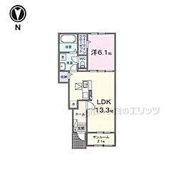 メゾンマツオII 1LDKの間取図画像