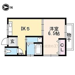 JR山陰本線 嵯峨嵐山駅 徒歩12分の賃貸アパート 2階1DKの間取り