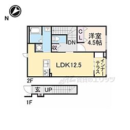 JR山陰本線 太秦駅 徒歩13分の賃貸アパート 1階1LDKの間取り
